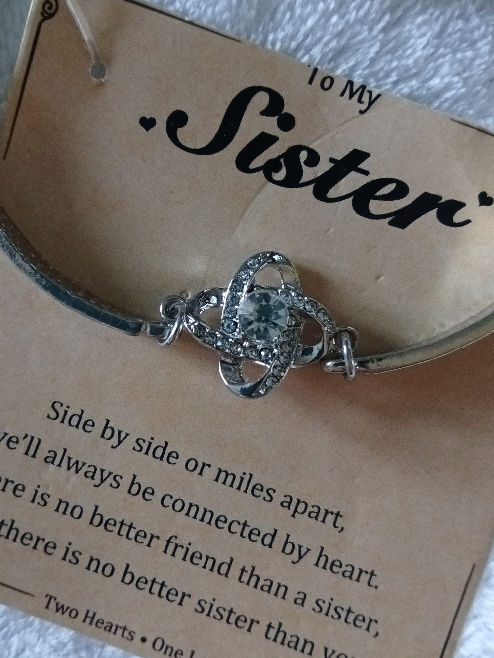 💚 Sister Silver Crystal CZ Bar & Knot Bracelet - Two Hearts, One Love 🫶🏼